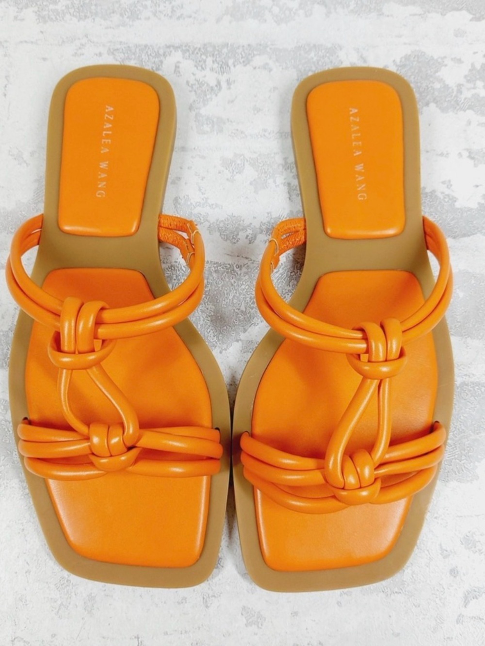 Azalea Wang Stetson Orange Strappy Sandals Square Toe Slide Sandals 7 NWT
